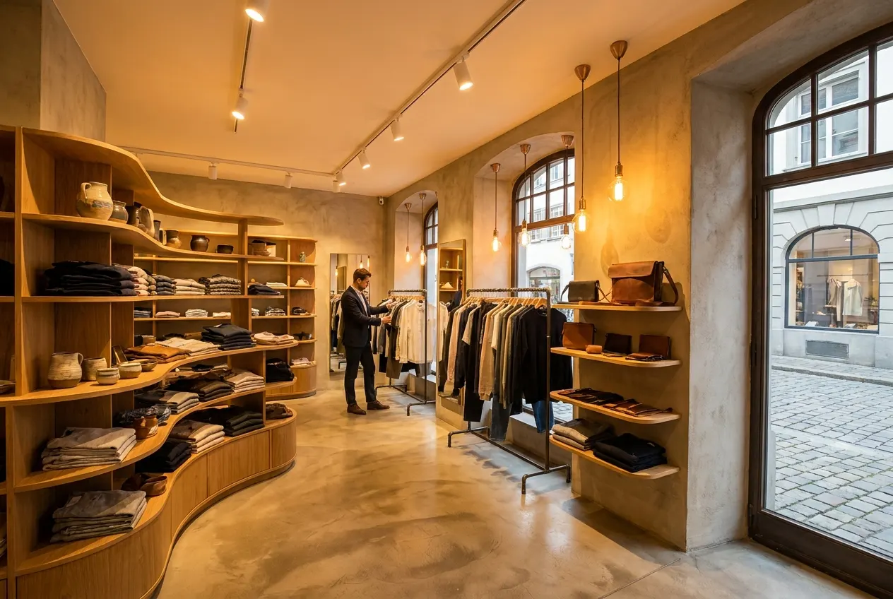 Warmly lit boutique retail interior